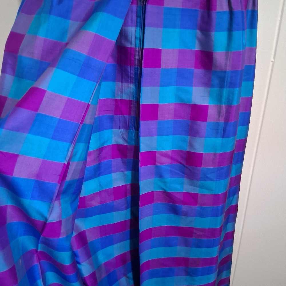 Vibrant Plaid 100% Silk Taylored Dress Size 12 Star Of Siam - Picture 9 of 16